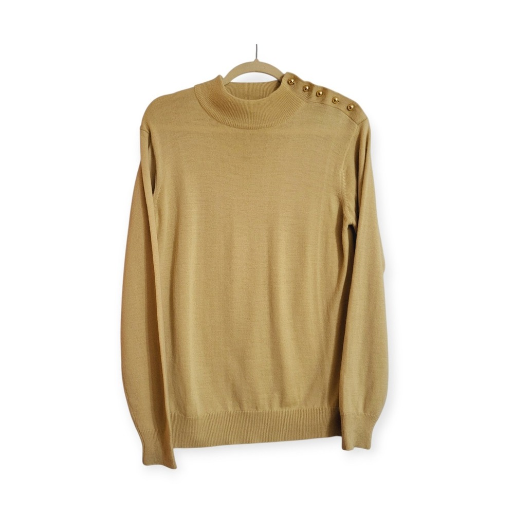 Oleg Cassini Womens M Vintage Wool Blend Gold Button Mock Neck Quiet Lux Sweater
